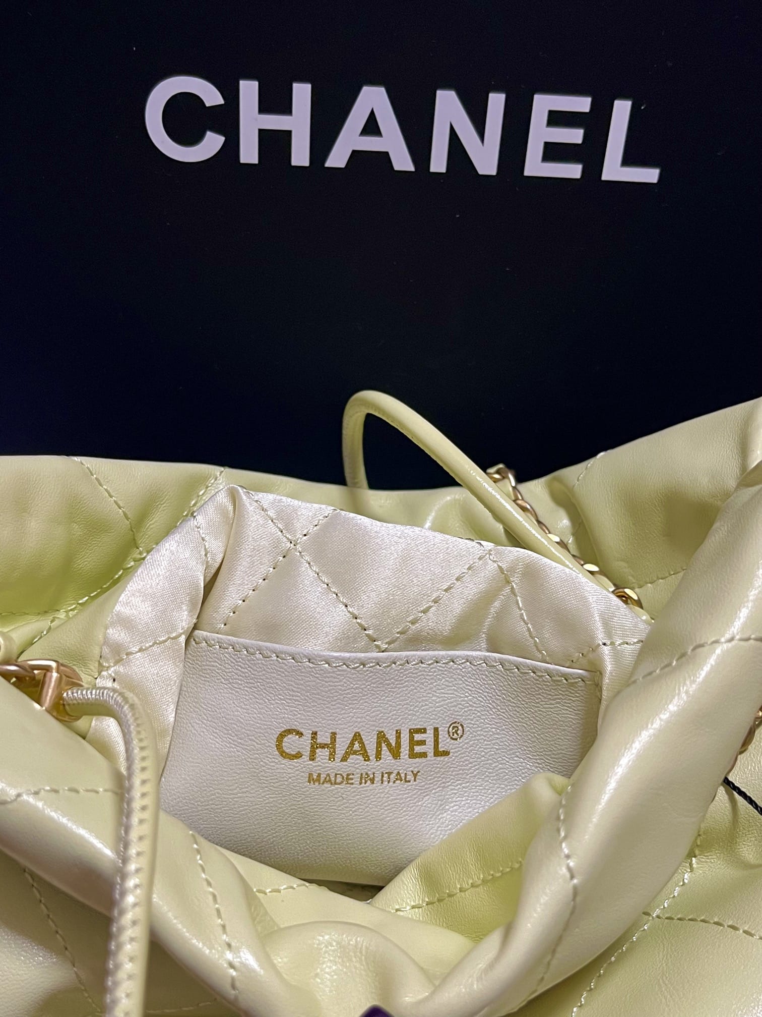 CHANEL 22 Mini Hobo Bag in Shiny Calfskin - Light Yellow