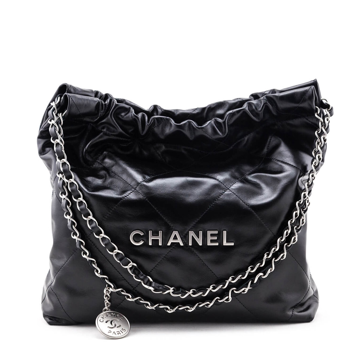 CHANEL 22 Small Hobo Bag in Shiny Calfskin - Black & Silver