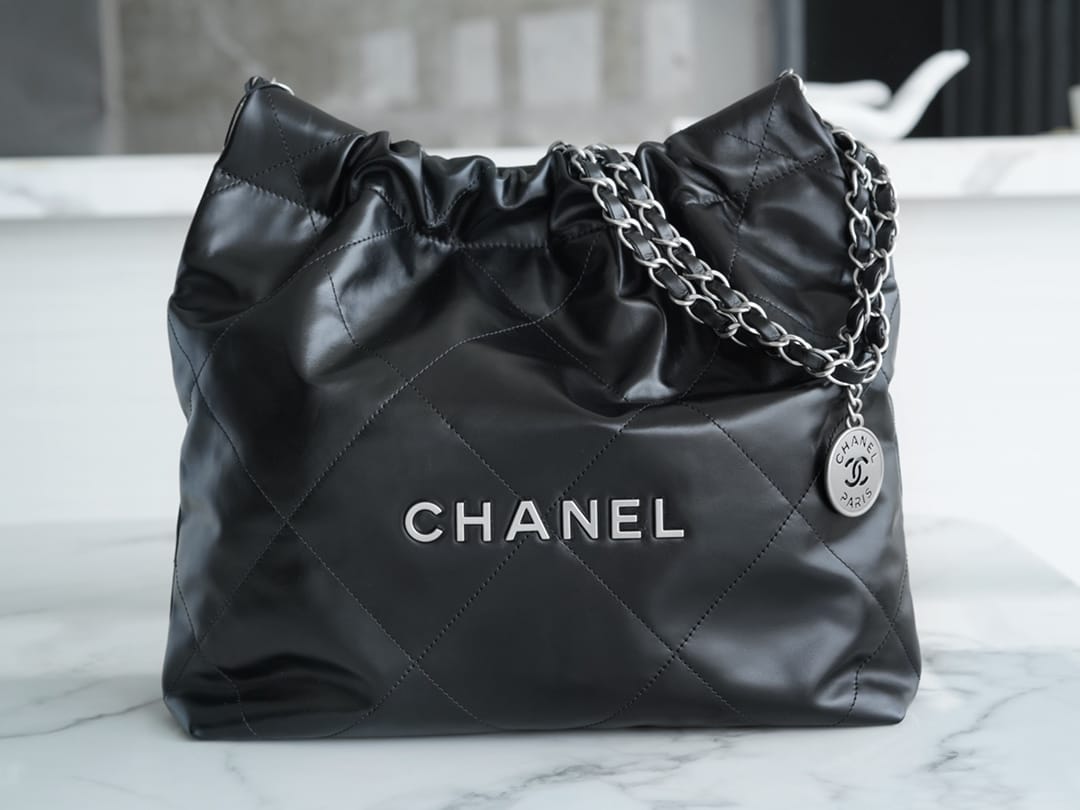 CHANEL 22 Small Hobo Bag in Shiny Calfskin - Black & Silver