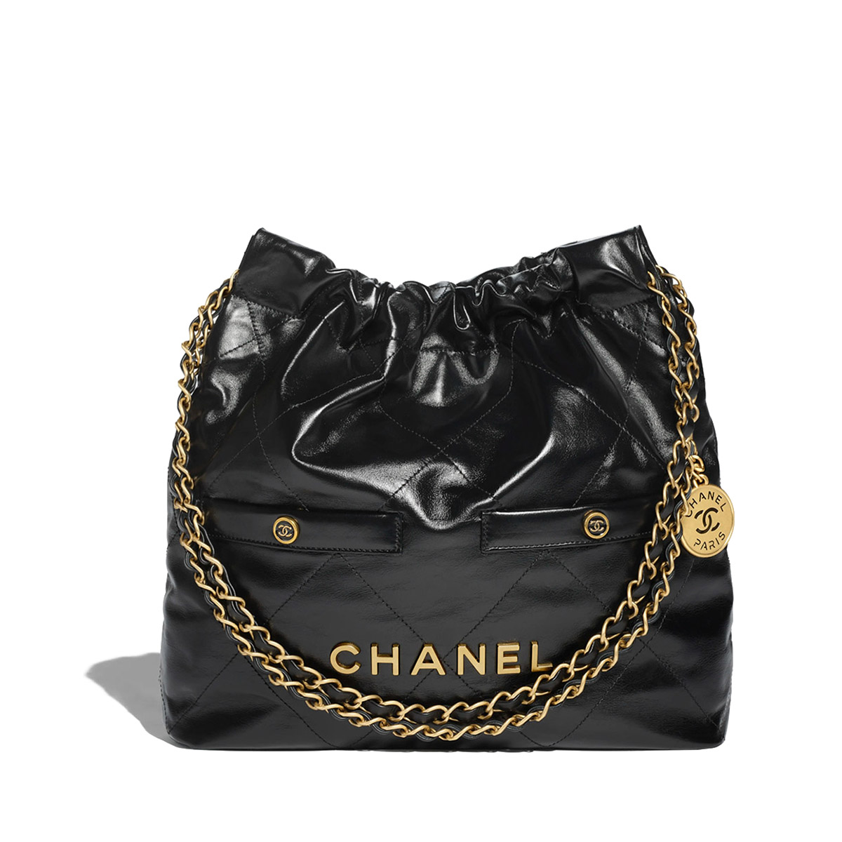 CHANEL 22 Small Hobo Bag in Shiny Calfskin - Black & Gold