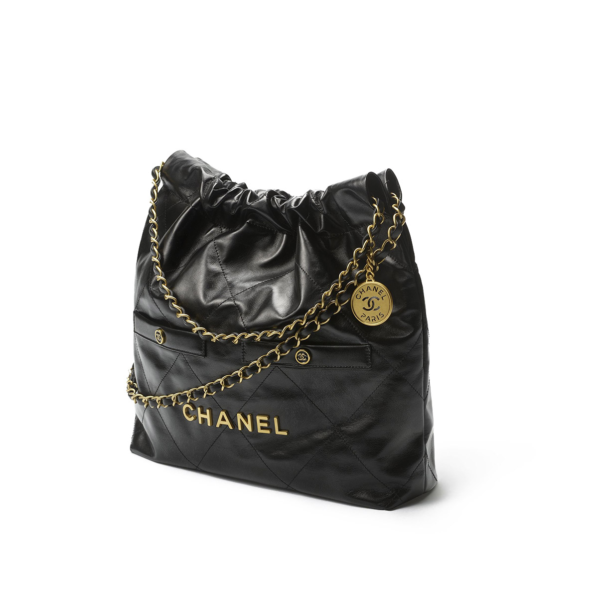 CHANEL 22 Small Hobo Bag in Shiny Calfskin - Black & Gold