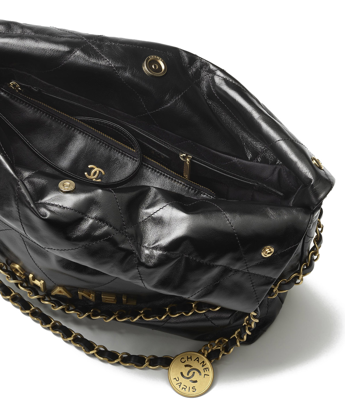 CHANEL 22 Small Hobo Bag in Shiny Calfskin - Black & Gold