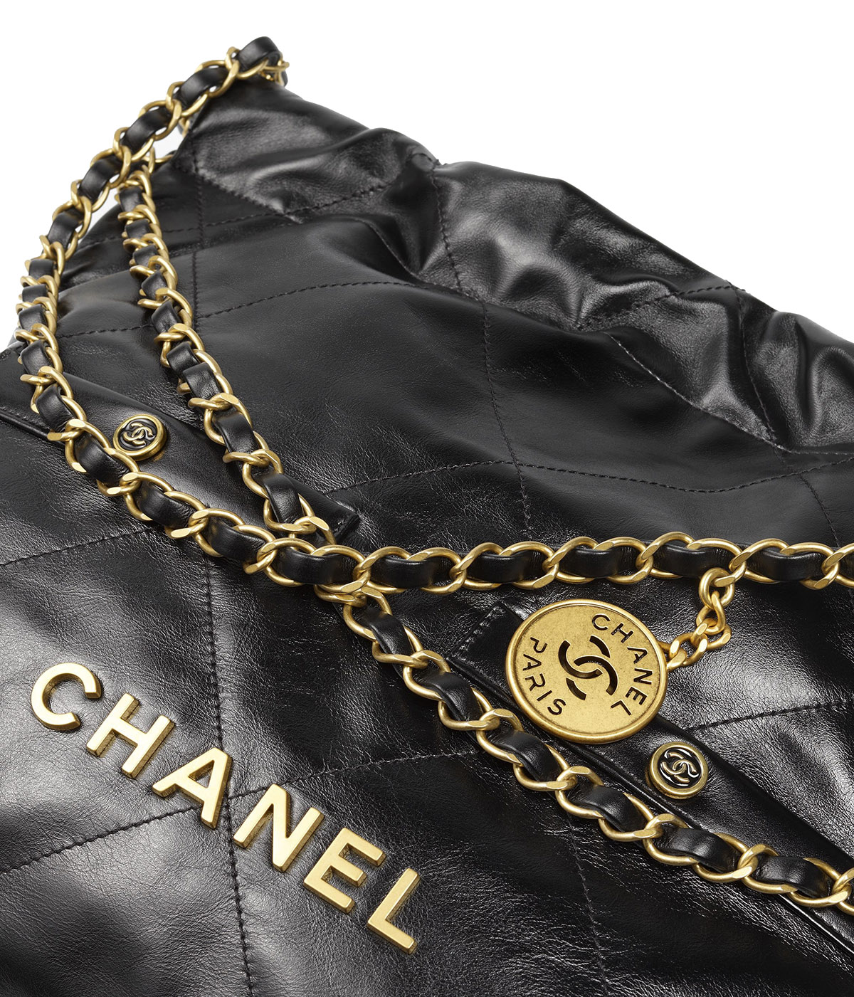 CHANEL 22 Small Hobo Bag in Shiny Calfskin - Black & Gold