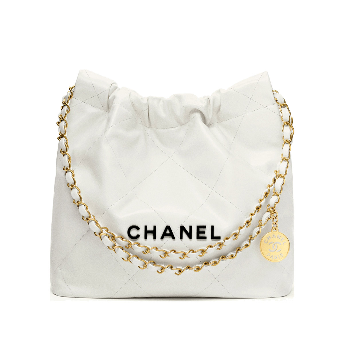 CHANEL 22 Small Hobo Bag in Shiny Calfskin - White & Black LOGO