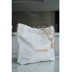 CHANEL 22 Small Hobo Bag in Shiny Calfskin - White & Gold LOGO