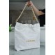 CHANEL 22 Small Hobo Bag in Shiny Calfskin - White & Gold LOGO