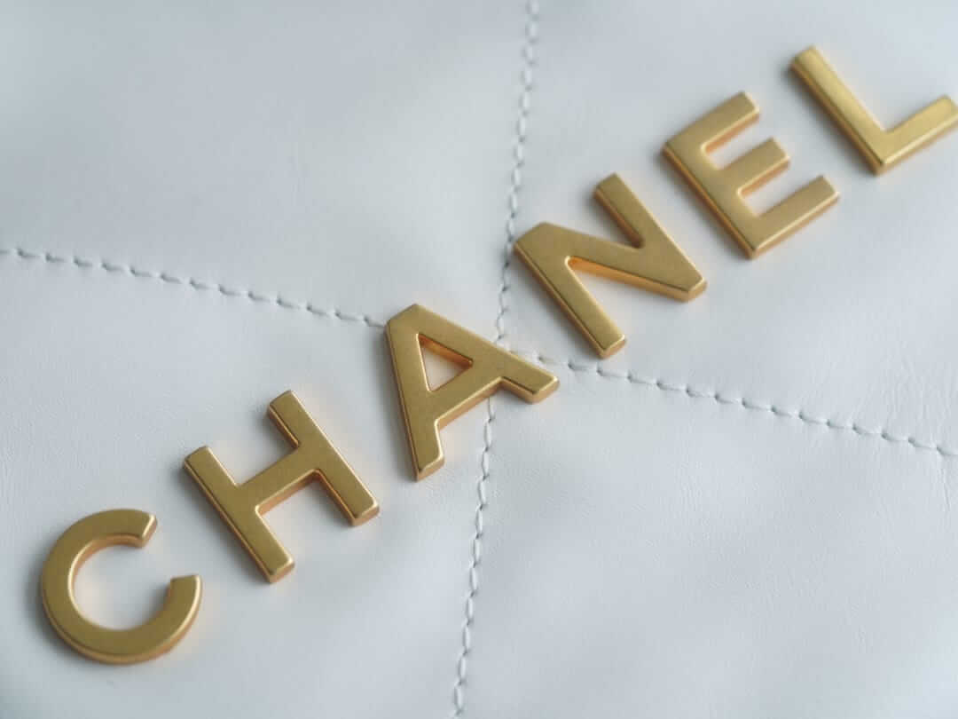 CHANEL 22 Small Hobo Bag in Shiny Calfskin - White & Gold LOGO