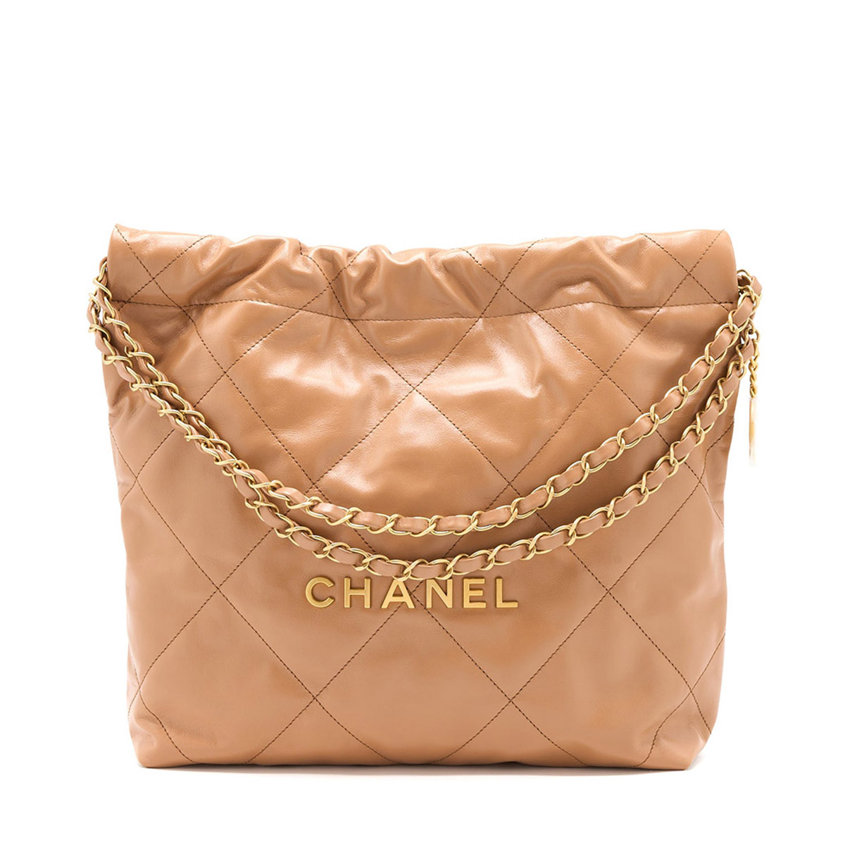 CHANEL 22 Small Hobo Bag in Shiny Calfskin - Camel 