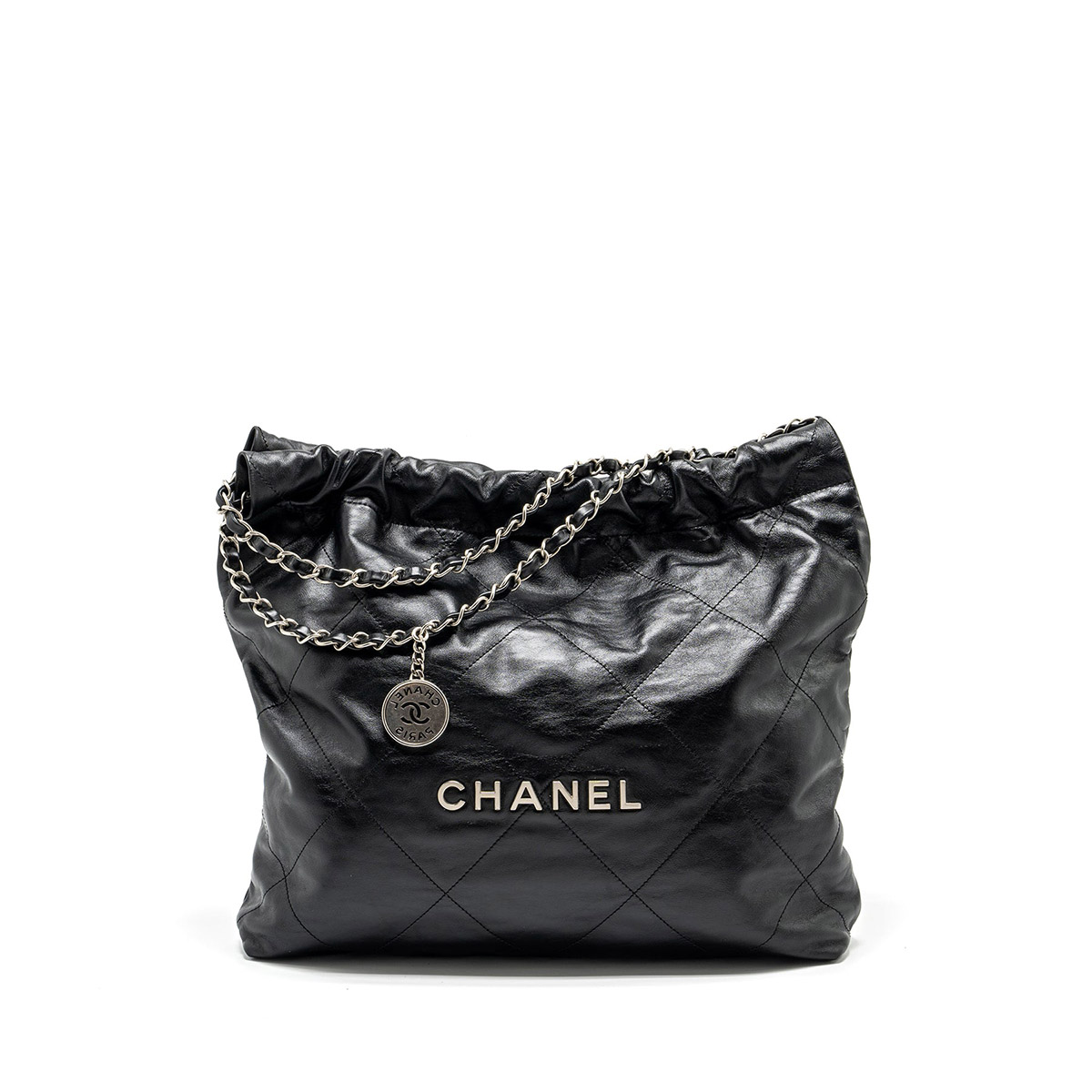 CHANEL 22 Medium Hobo Bag in Shiny Calfskin - Black & Silver