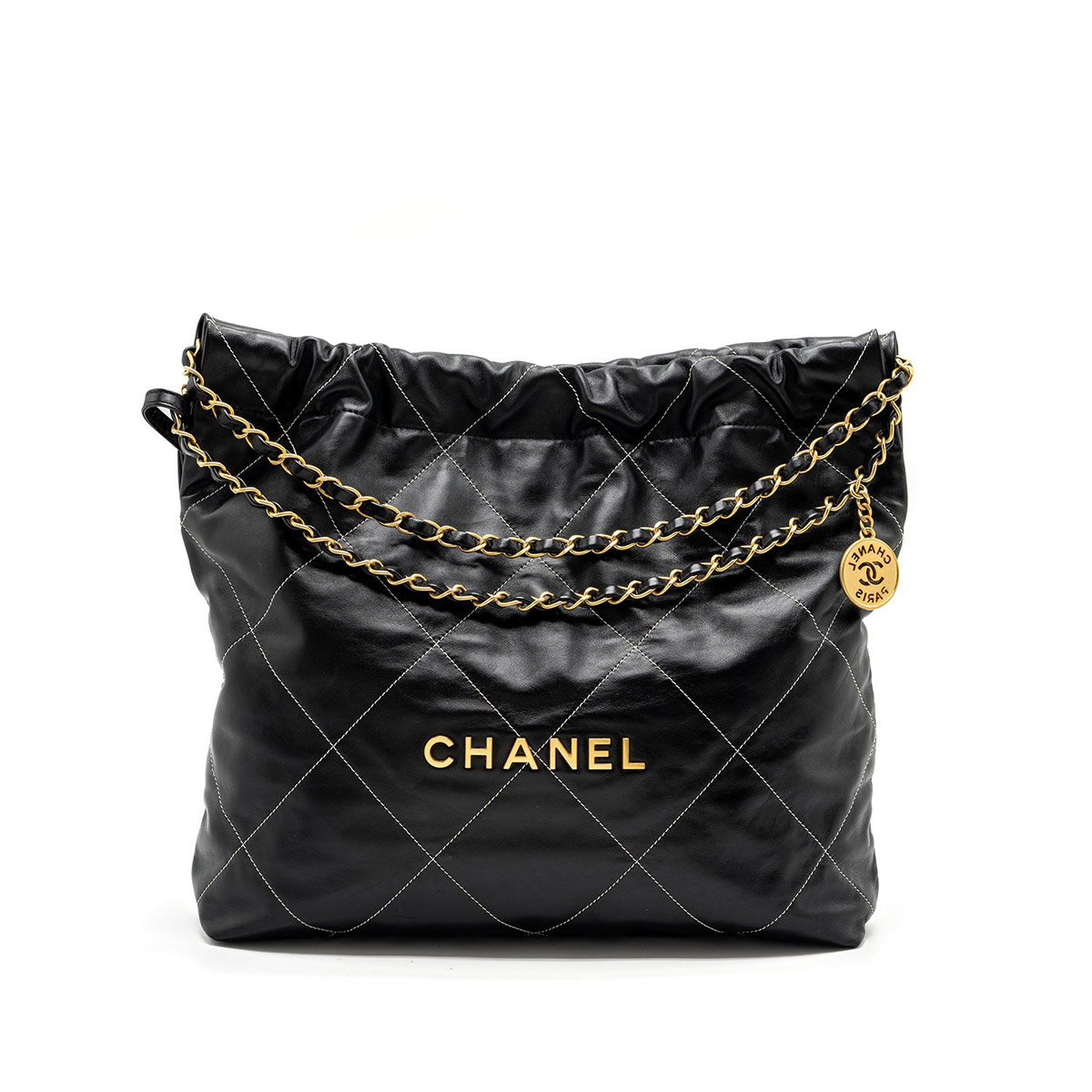 CHANEL 22 Medium Hobo Bag in Shiny Calfskin - Black & White