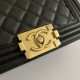 CHANEL BOY Small Flap Bag in Grained Calfskin Leather - Black & Gold