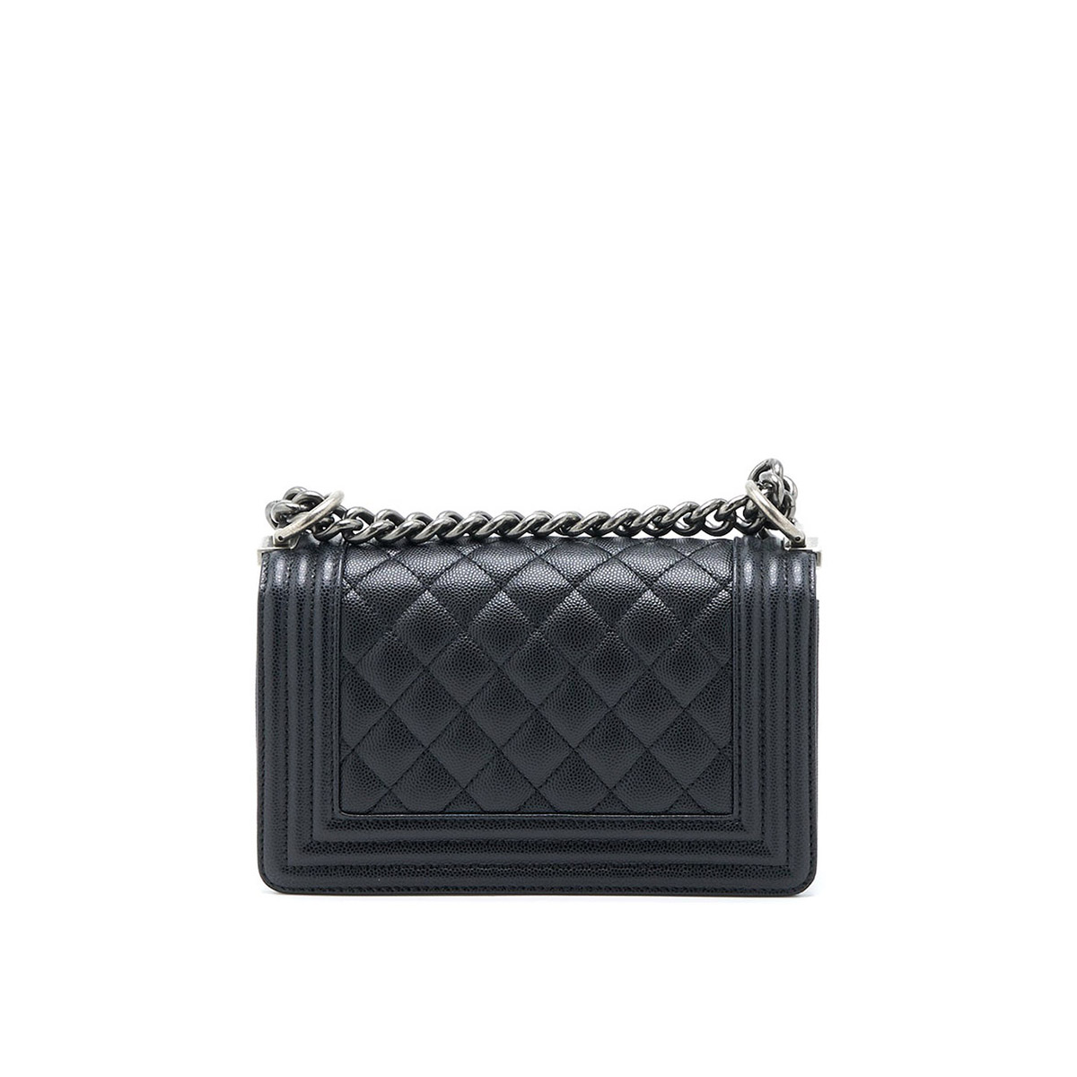 CHANEL BOY Small Flap Bag in Grained Calfskin Leather - Black & Silver