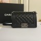 CHANEL BOY Small Flap Bag in Grained Calfskin Leather - Black & Silver