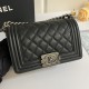 CHANEL BOY Small Flap Bag in Grained Calfskin Leather - Black & Silver