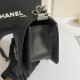 CHANEL BOY Small Flap Bag in Grained Calfskin Leather - Black & Silver