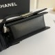 CHANEL BOY Small Flap Bag in Grained Calfskin Leather - Black & Silver