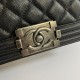 CHANEL BOY Small Flap Bag in Grained Calfskin Leather - Black & Silver