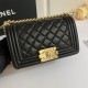 CHANEL BOY Small Flap Bag in Calfskin Leather - Black & Gold