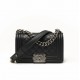 CHANEL BOY Small Flap Bag in Calfskin Leather - Black & Silver