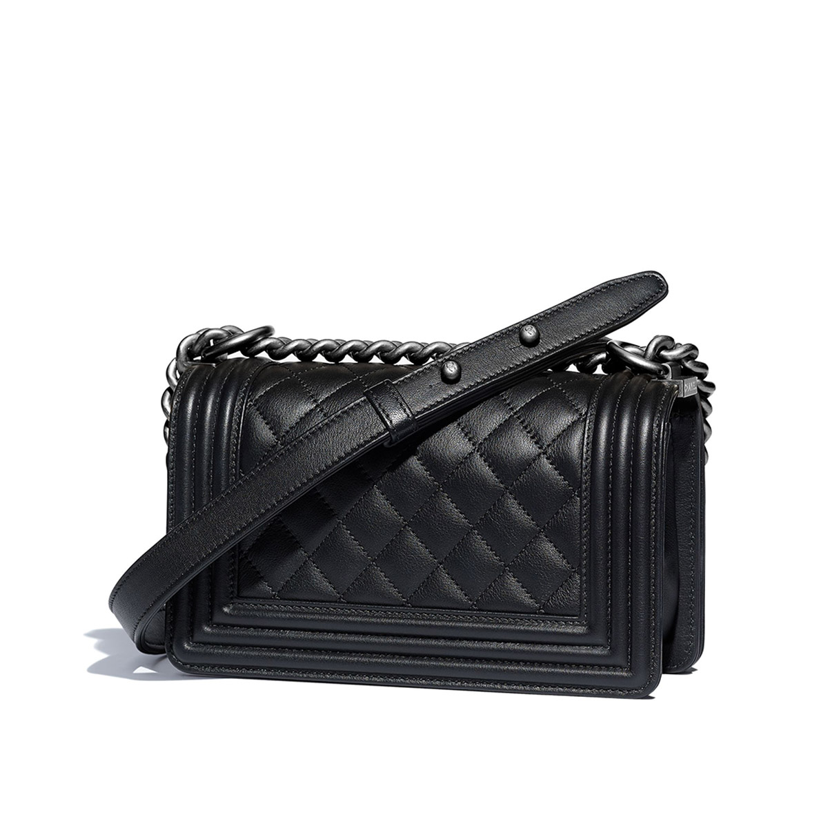 CHANEL BOY Small Flap Bag in Calfskin Leather - Black & Silver