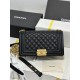 CHANEL BOY Medium Flap Bag in Grained Calfskin Leather - Black & Gold