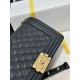 CHANEL BOY Medium Flap Bag in Grained Calfskin Leather - Black & Gold