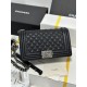 CHANEL BOY Medium Flap Bag in Grained Calfskin Leather - Black & Silver