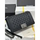 CHANEL BOY Medium Flap Bag in Grained Calfskin Leather - Black & Silver