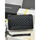 CHANEL BOY Medium Flap Bag in Grained Calfskin Leather - Black & Silver