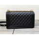 CHANEL BOY Medium Flap Bag in Calfskin Leather - Black & Gold