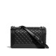 CHANEL BOY Medium Flap Bag in Calfskin Leather - Black & Silver