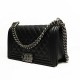 CHANEL BOY Medium Flap Bag in Calfskin Leather - Black & Silver