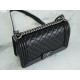 CHANEL BOY Medium Flap Bag in Calfskin Leather - Black & Silver