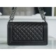 CHANEL BOY Medium Flap Bag in Calfskin Leather - Black & Silver