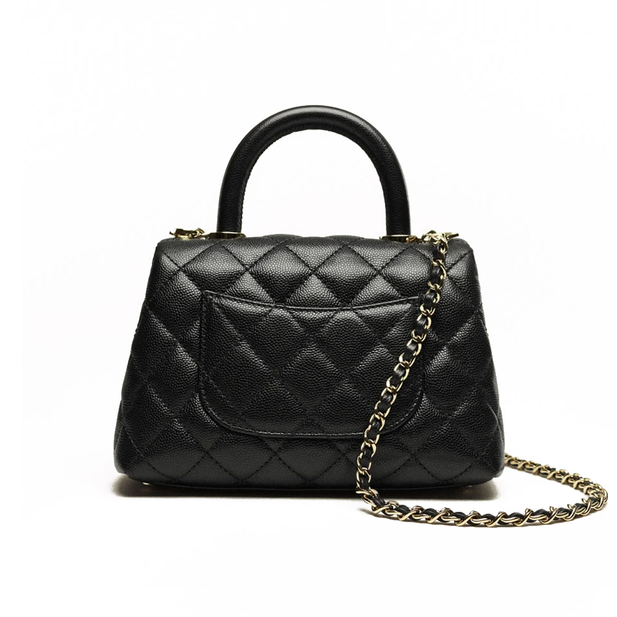 CHANEL COCO Top Handle Mini Flap Bag in Grained Calfskin - Black