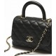 CHANEL COCO Top Handle Mini Flap Bag in Grained Calfskin - Black