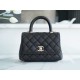 CHANEL COCO Top Handle Mini Flap Bag in Grained Calfskin - Black