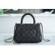 CHANEL COCO Top Handle Mini Flap Bag in Grained Calfskin - Black