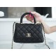 CHANEL COCO Top Handle Mini Flap Bag in Grained Calfskin - Black