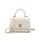 CHANEL COCO Top Handle Mini Flap Bag in Grained Calfskin - White