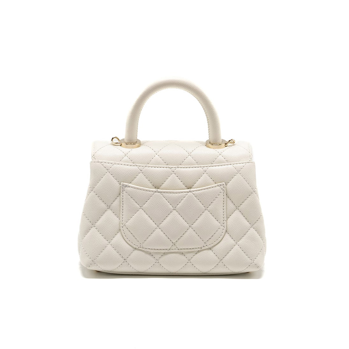 CHANEL COCO Top Handle Mini Flap Bag in Grained Calfskin - White