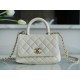 CHANEL COCO Top Handle Mini Flap Bag in Grained Calfskin - White