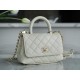 CHANEL COCO Top Handle Mini Flap Bag in Grained Calfskin - White