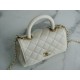 CHANEL COCO Top Handle Mini Flap Bag in Grained Calfskin - White