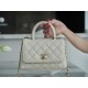 CHANEL COCO Top Handle Mini Flap Bag in Grained Calfskin - White