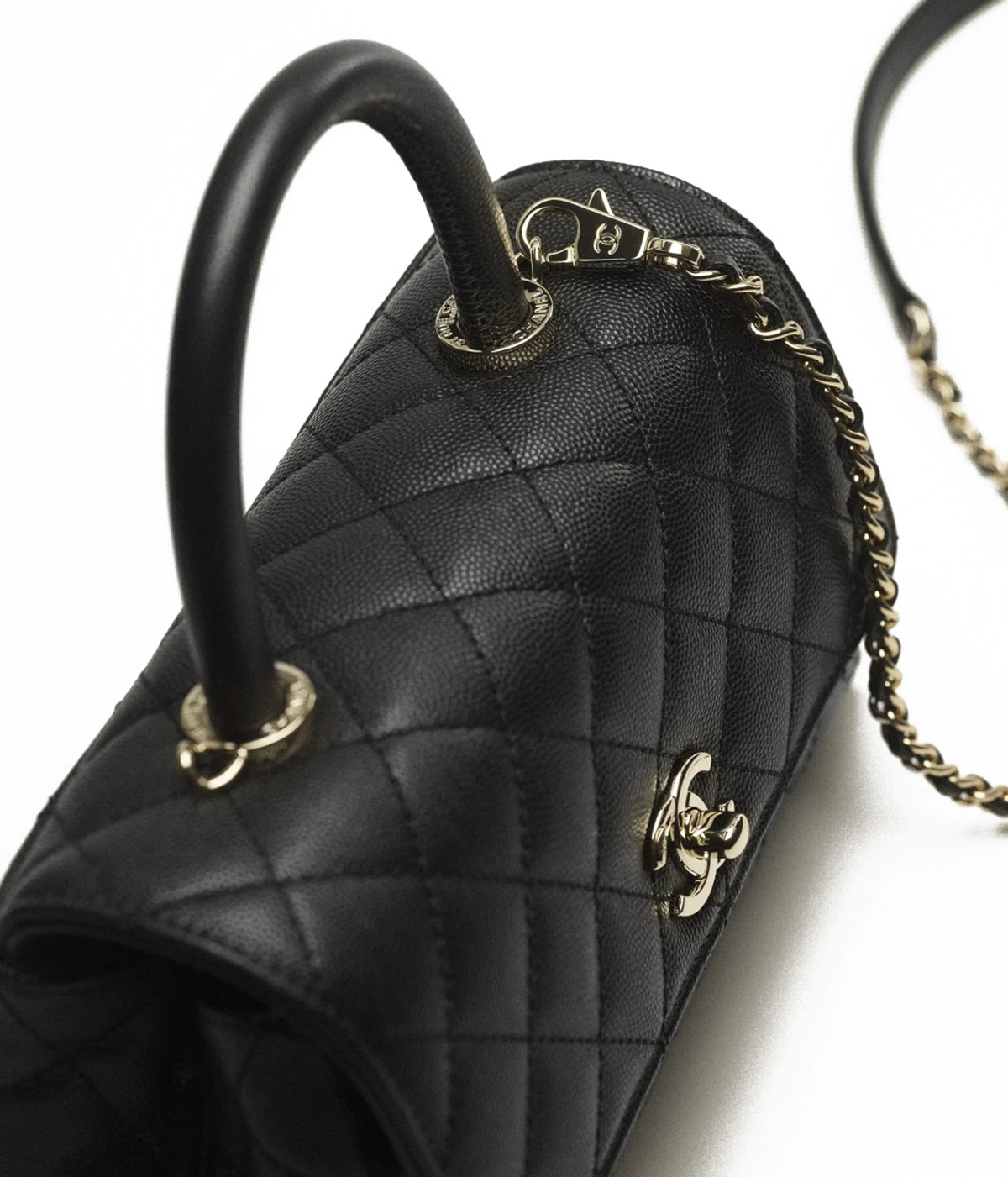 CHANEL COCO Top Handle Small Flap Bag in Grained Calfskin - Black