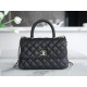 CHANEL COCO Top Handle Small Flap Bag in Grained Calfskin - Black