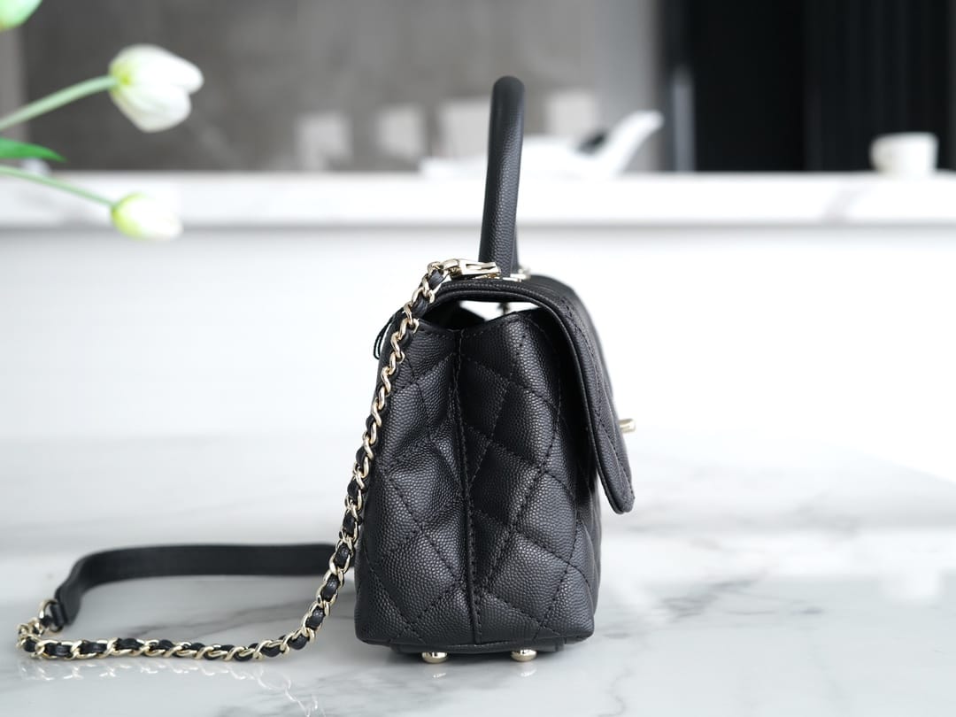 CHANEL COCO Top Handle Small Flap Bag in Grained Calfskin - Black