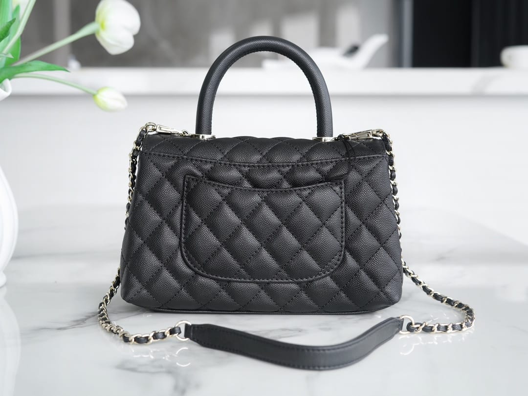 CHANEL COCO Top Handle Small Flap Bag in Grained Calfskin - Black