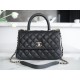 CHANEL COCO Top Handle Small Flap Bag in Grained Calfskin - Black